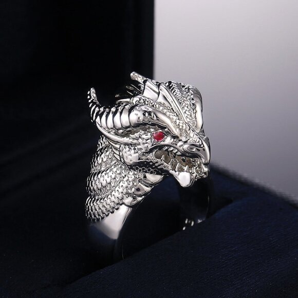 🍁 Unique Charm Powerful Red Eyes Dragon Head Silver Rings Men/Women, PD3… - Picture 3 of 7